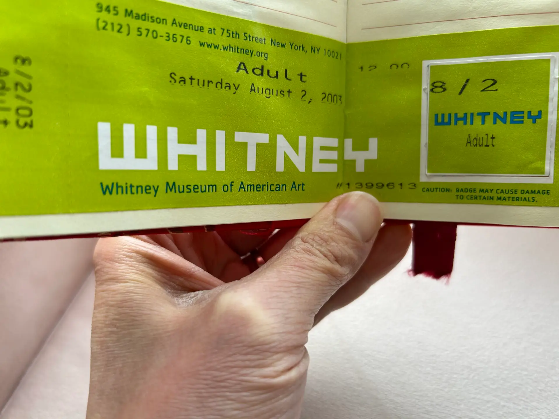 Whitney Museum of American Art ticket stub